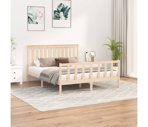 Estructura de cama con cabecero madera de pino blanco 150x200cm