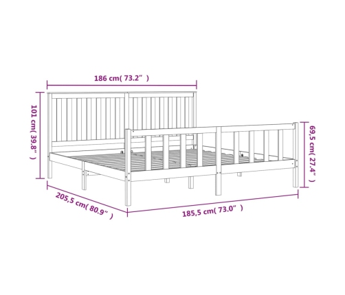 Estructura de cama con cabecero madera maciza de pino 180x200cm