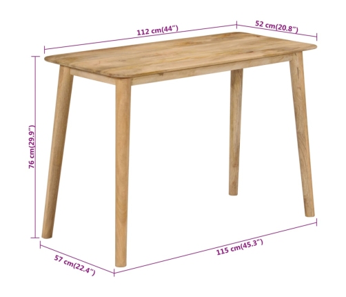 Mesa de comedor madera maciza de mango 112x52x76 cm