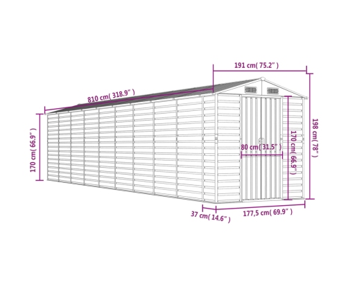 Cobertizo de jardín acero galvanizado antracita 191x810x198 cm