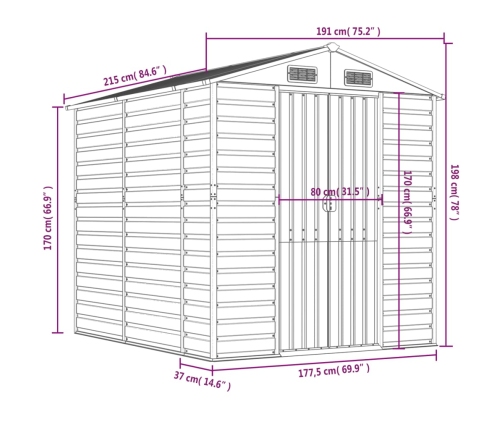 Cobertizo de jardín acero galvanizado marrón 191x215x198 cm