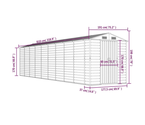 Cobertizo de jardín acero galvanizado marrón 191x810x198 cm