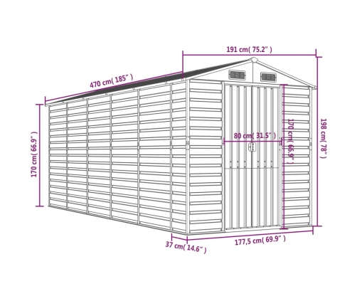 Caseta de jardín acero galvanizado marrón claro 191x470x198 cm
