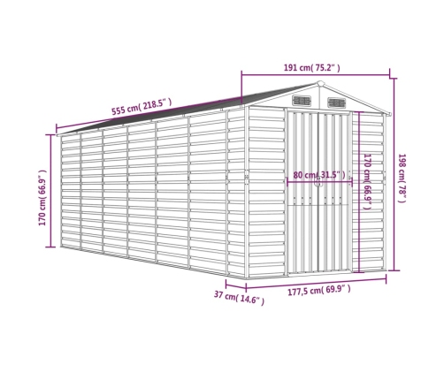 Caseta de jardín acero galvanizado marrón claro 191x555x198 cm