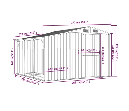 Cobertizo de jardín acero galvanizado gris 277x279x179 cm