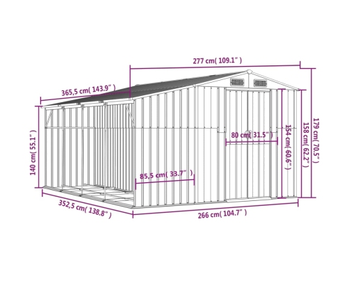 Cobertizo de jardín acero galvanizado marrón 277x365,5x179 cm