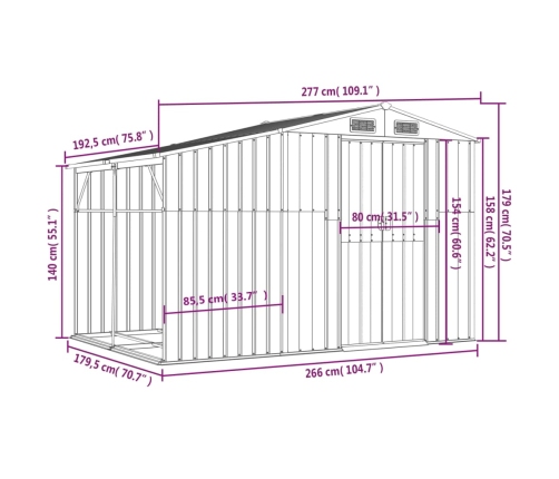 Cobertizo jardín acero galvanizado marrón claro 277x192,5x179cm