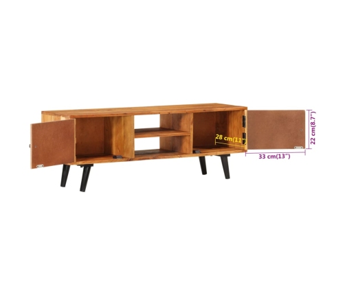 Mueble de TV con puertas metal madera maciza acacia 112x30x40cm