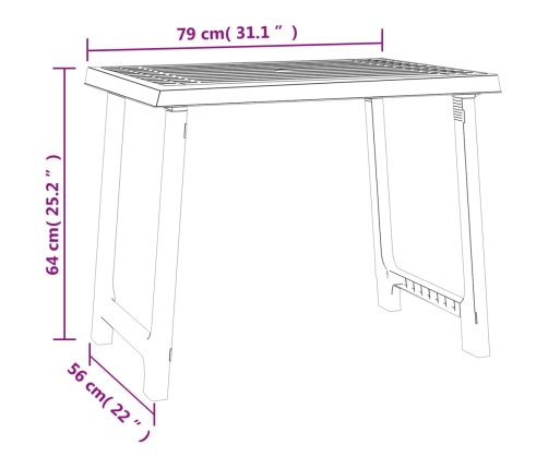 Mesa de camping aspecto de madera PP gris antracita 79x56x64 cm