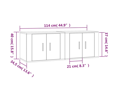 vidaXL Muebles para TV de pared 2 uds roble Sonoma 57x34,5x40 cm