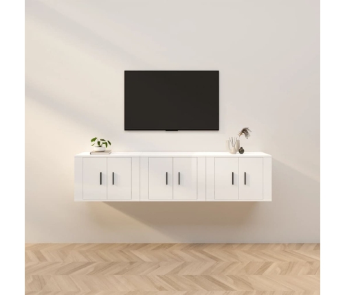 Muebles para TV de pared 3 uds blanco brillante 57x34,5x40 cm