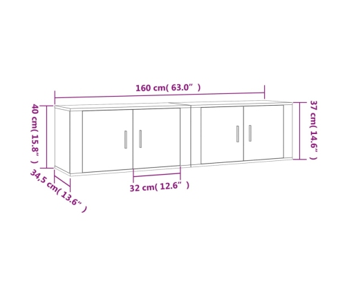 Muebles para TV de pared 2 uds blanco 80x34,5x40 cm