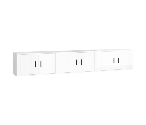 Muebles para TV de pared 3 uds blanco brillante 80x34,5x40 cm