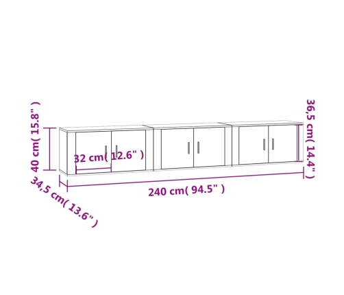 Muebles para TV de pared 3 uds roble Sonoma 80x34,5x40 cm