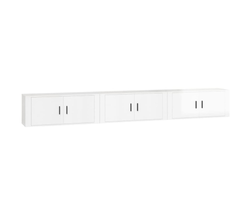 Muebles para TV de pared 3 uds blanco brillante 100x34,5x40 cm