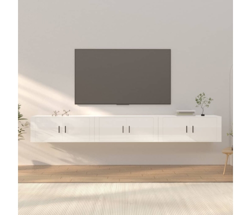 Muebles para TV de pared 3 uds blanco brillante 100x34,5x40 cm