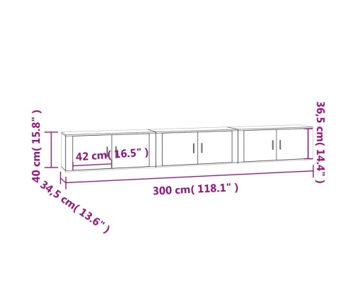 vidaXL Muebles para TV de pared 3 uds roble Sonoma 100x34,5x40 cm