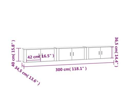 Muebles para TV de pared 3 uds roble ahumado 100x34,5x40 cm