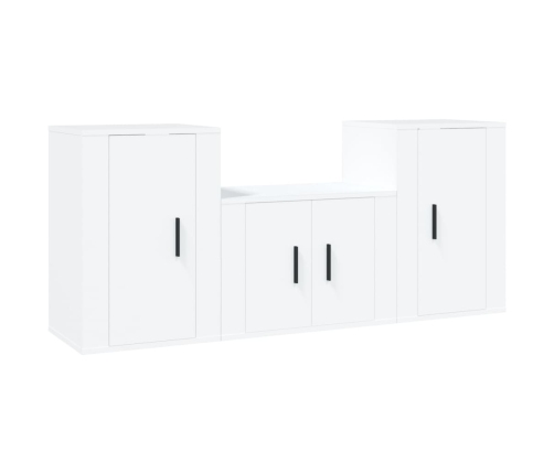 Set de muebles de TV 3 piezas madera contrachapada blanco