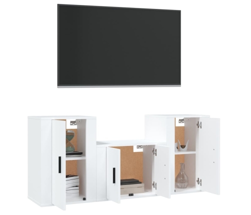 Set de muebles de TV 3 piezas madera contrachapada blanco