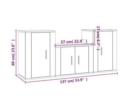 Set de muebles de TV 3 piezas madera contrachapada blanco