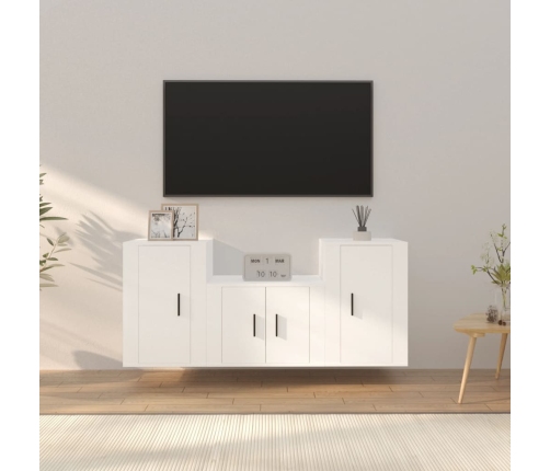 Set de muebles de TV 3 piezas madera contrachapada blanco