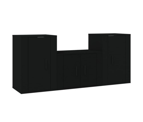 Set de muebles para TV 3 piezas madera contrachapada negro