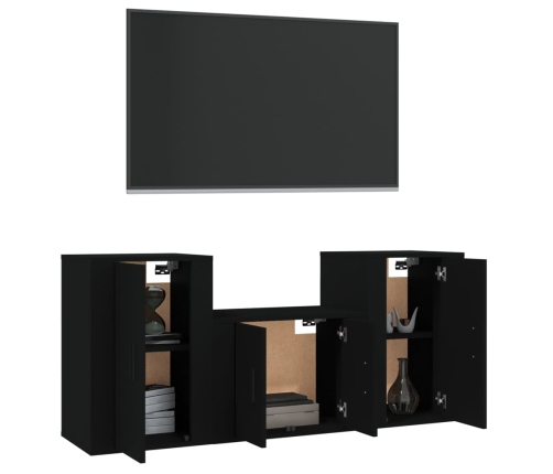 Set de muebles para TV 3 piezas madera contrachapada negro