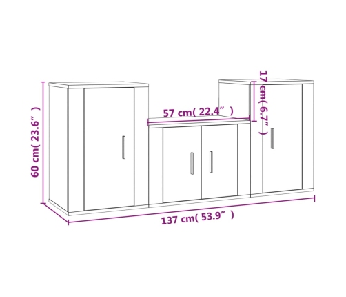 Set de muebles para TV 3 piezas madera contrachapada negro