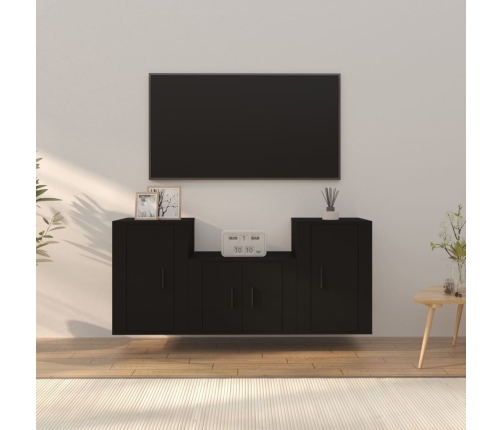 Set de muebles para TV 3 piezas madera contrachapada negro