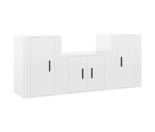 Set de muebles de TV 3 pzas madera contrachapada blanco brillo