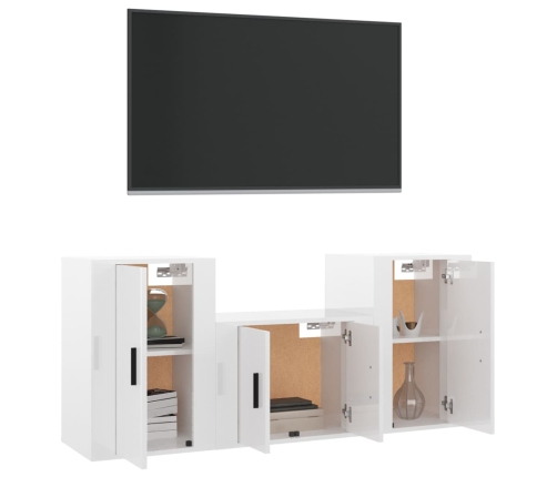 Set de muebles de TV 3 pzas madera contrachapada blanco brillo