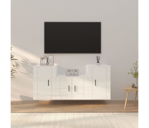 Set de muebles de TV 3 pzas madera contrachapada blanco brillo