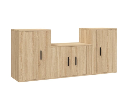 Set de muebles para TV 3 pzas madera contrachapada roble sonoma