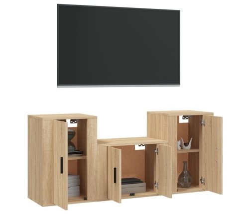 Set de muebles para TV 3 pzas madera contrachapada roble sonoma