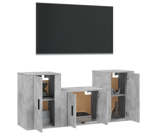 Set de muebles de TV 3 pzas madera contrachapada gris hormigón