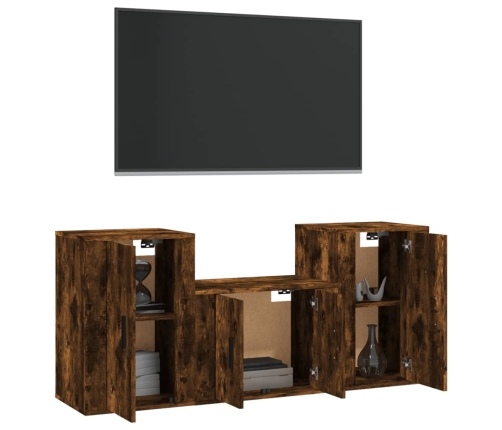 Set de muebles de TV 3 pzas madera contrachapada roble ahumado