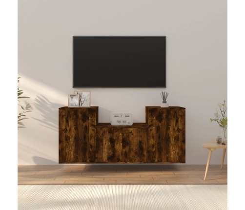 Set de muebles de TV 3 pzas madera contrachapada roble ahumado