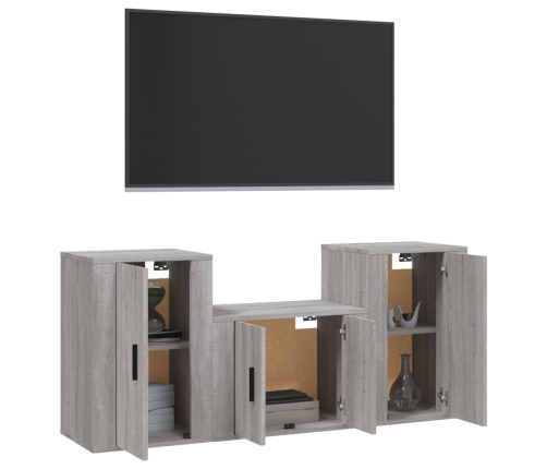 Set de muebles para TV 3 pzas madera contrachapada gris Sonoma