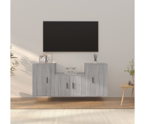 Set de muebles para TV 3 pzas madera contrachapada gris Sonoma