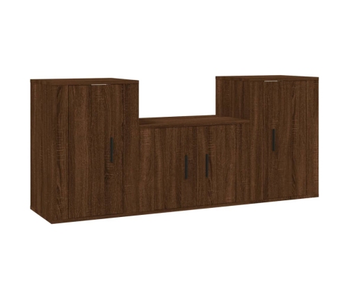 Set de muebles para TV 3 pzas madera contrachapada roble marrón