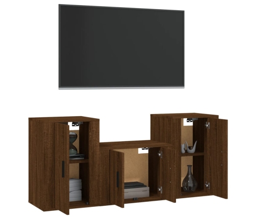 Set de muebles para TV 3 pzas madera contrachapada roble marrón