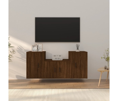 Set de muebles para TV 3 pzas madera contrachapada roble marrón