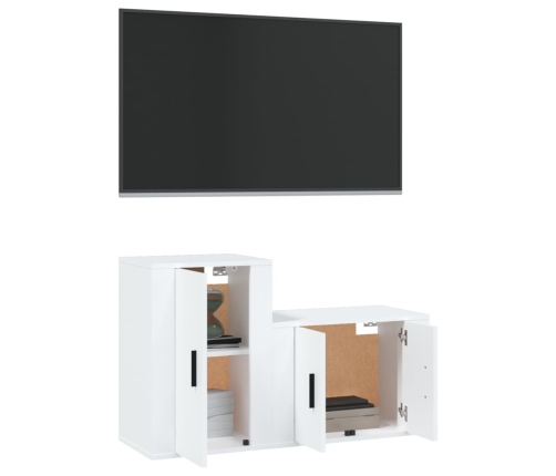 Set de muebles de TV 2 piezas madera contrachapada blanco