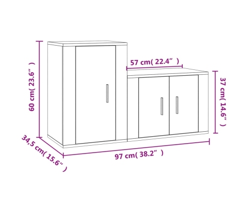 Set de muebles de TV 2 piezas madera contrachapada blanco