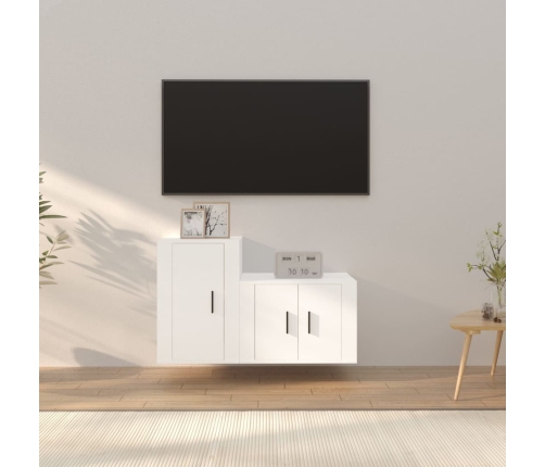 Set de muebles de TV 2 piezas madera contrachapada blanco