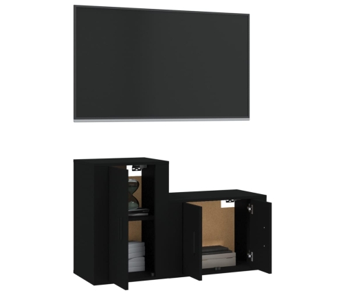 Set de muebles para TV 2 piezas madera contrachapada negro