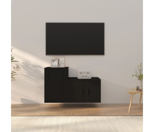 Set de muebles para TV 2 piezas madera contrachapada negro