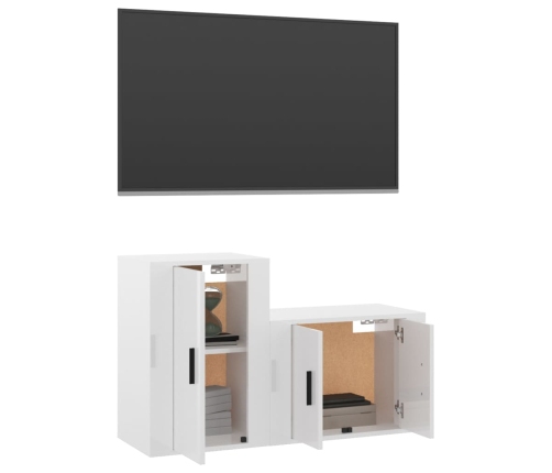 Set de muebles de TV 2 pzas madera contrachapada blanco brillo