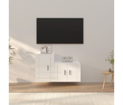 Set de muebles de TV 2 pzas madera contrachapada blanco brillo